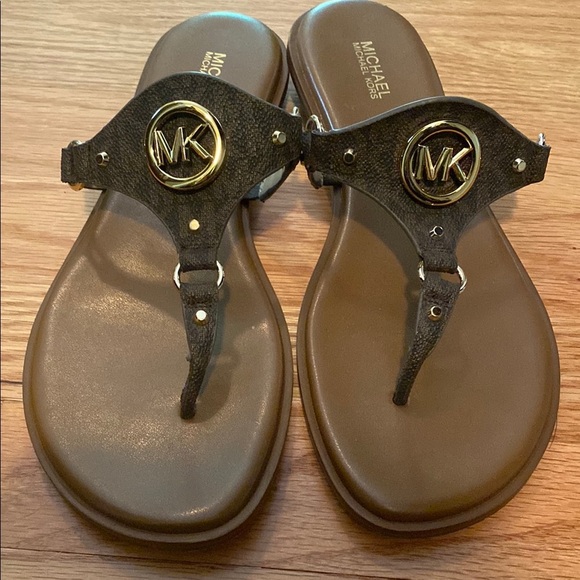 Michael Kors Brown Sandals with Gold Accents - Picture 2 of 5